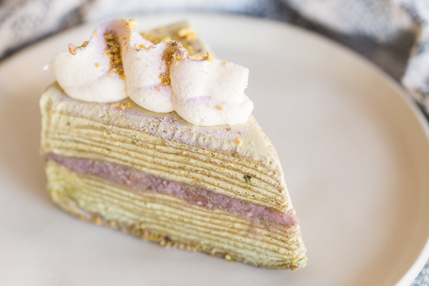 Pistachio Taro Crepe Cake