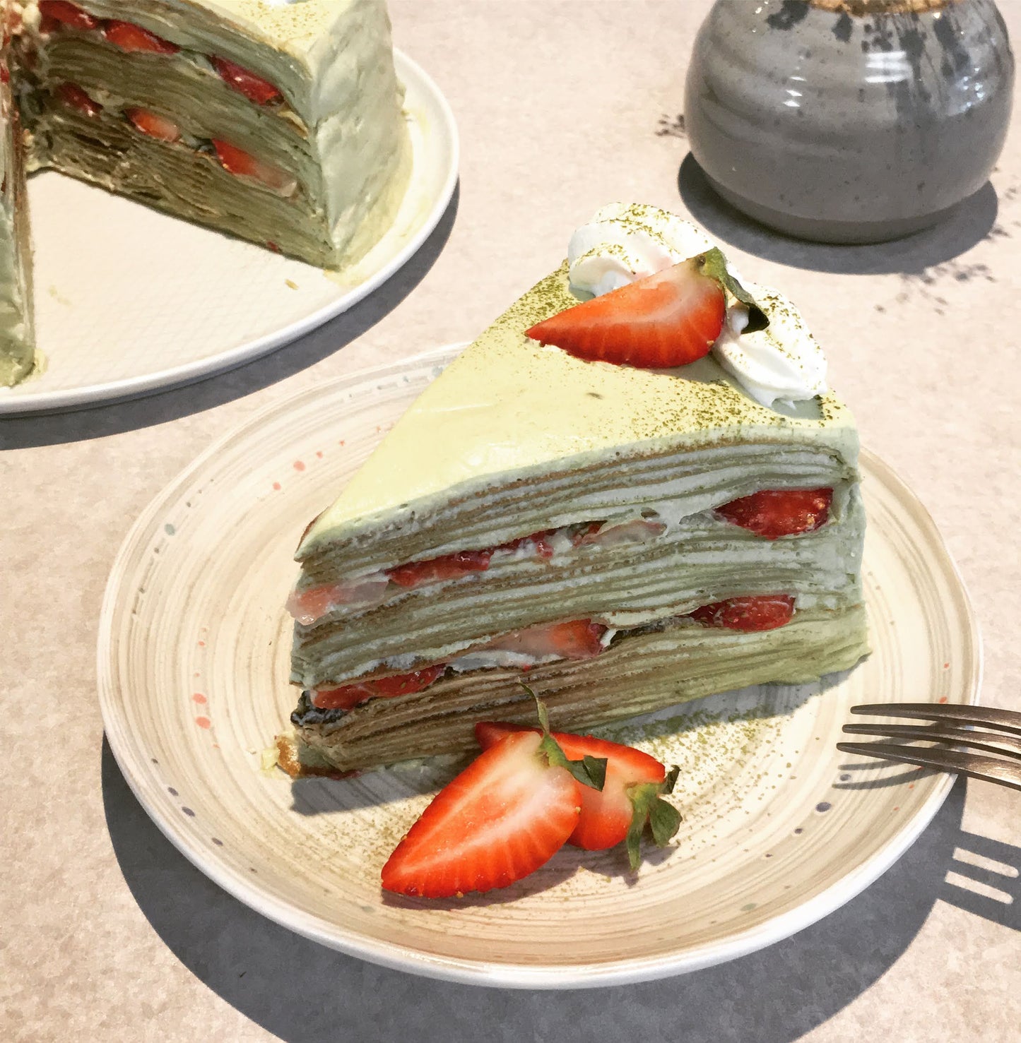 Matcha Strawberry Crepe Cake