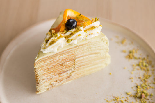 Pistachio Orange Blossom Crepe Cake
