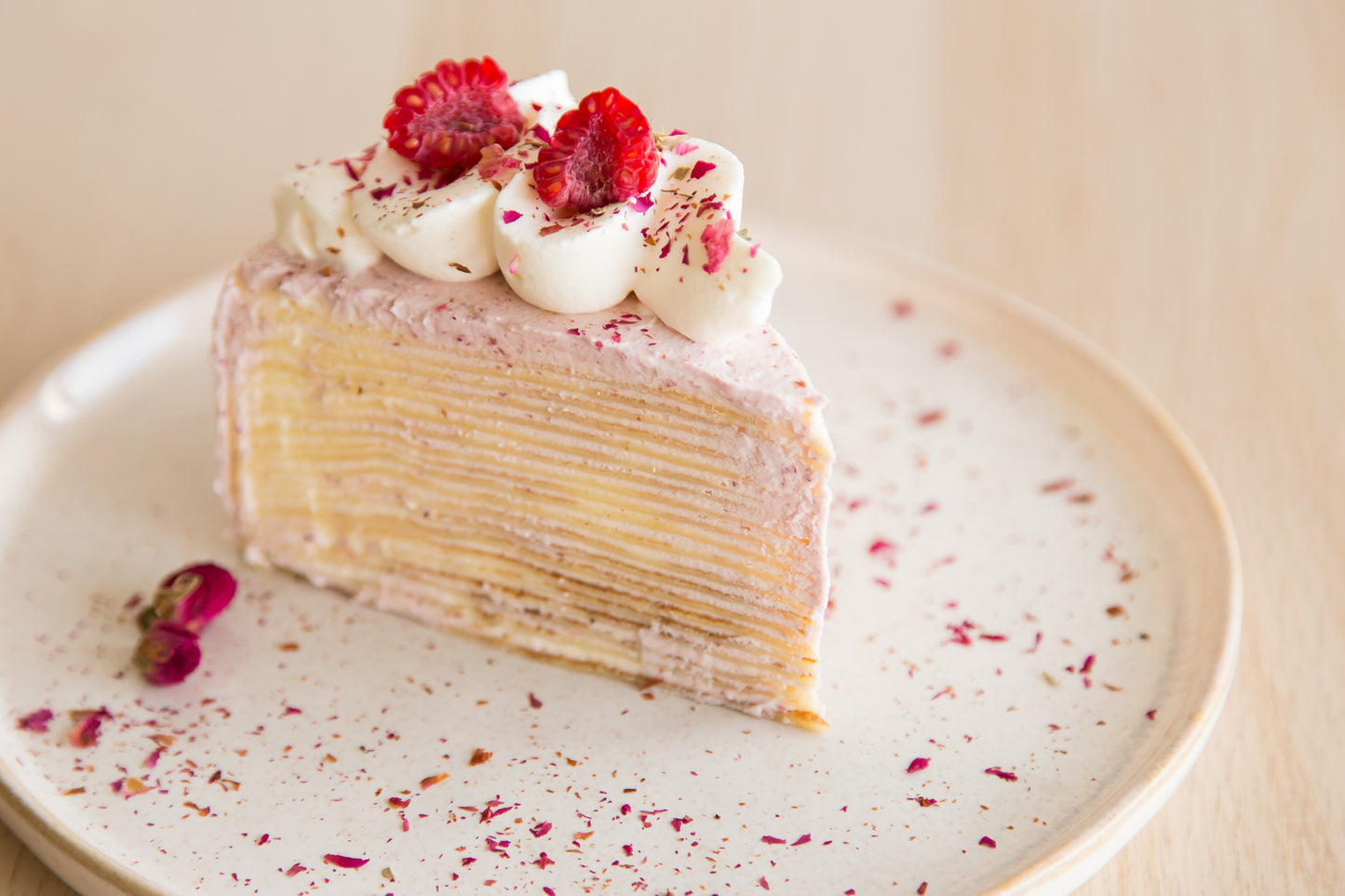 Raspberry Rose Crepe Cake