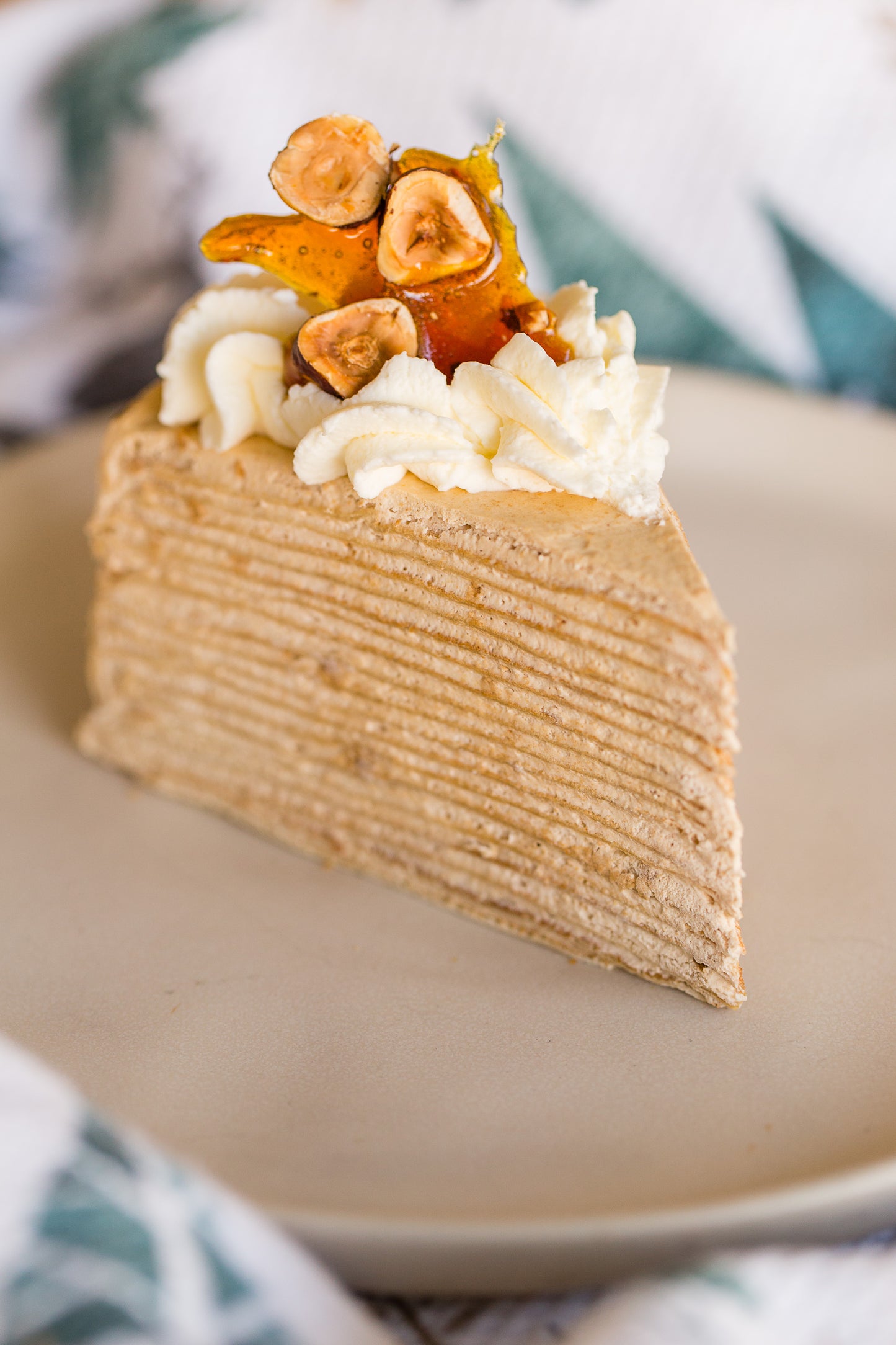 Hazelnut Praline Caramel Crepe Cake