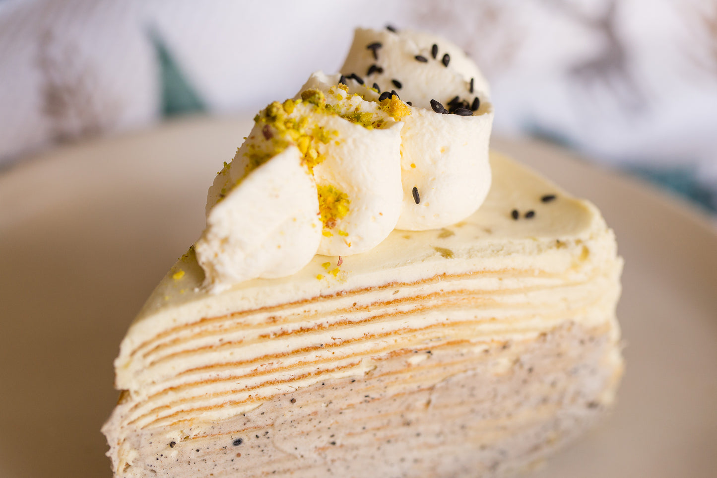 Pistachio Blacksesame Crepe Cake