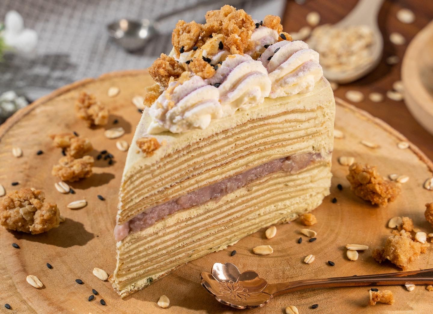 Matcha Taro Crepe Cake
